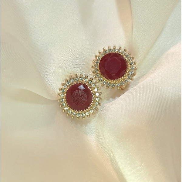  Beautiful Casual Wear China Gold Stud Earrings with Ruby Stones and Zircons