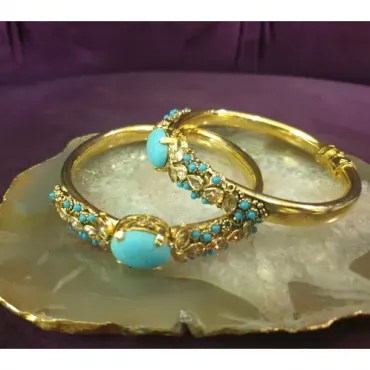 High-Quality Gold Plated Handmade Feroza Bangles | Elegant Jewelry for Women | (1 Pair)