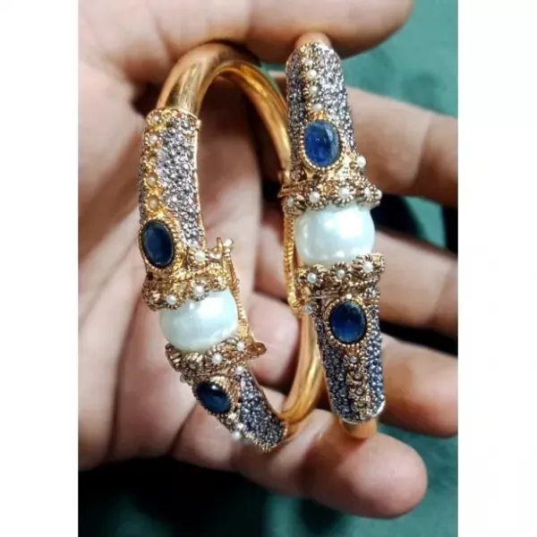 Beautiful Pearl Bangles with Shimmering Stones | Perfect Party Wear | (1 Pair)