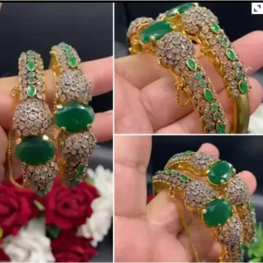 Grace Your Bridal Look with Handcrafted Emerald Stone Bangles | (1 Pair)