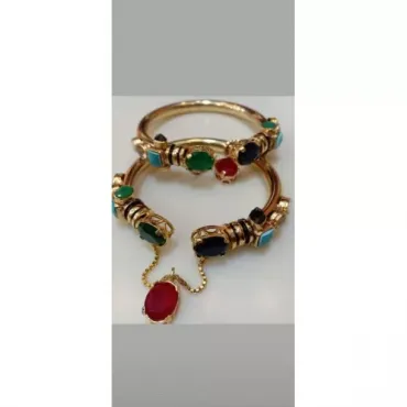 24K Gold Plated Handmade Bangles with Multi-Colored Stones – Timeless Elegance | 1 Pair