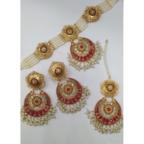 24K Elegant Gold Plated Handmade Choker Set with Ruby, Emerald Stones, and White Pearls – A Timeless Treasure