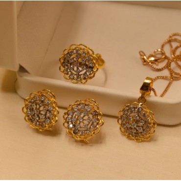 Timeless Elegance: 24K Gold Plated Handmade Locket Set with Zircons