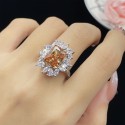 Radiant Cut Champagne Zircon Full Diamond Luxury Princess Square Open Ring | Elegant Jewelry for Women