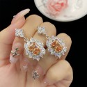 Radiant Cut Champagne Zircon Full Diamond Luxury Princess Square Open Ring | Elegant Jewelry for Women