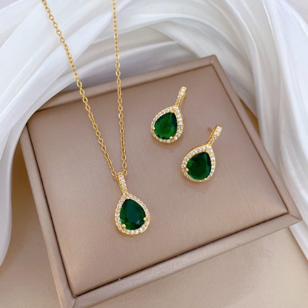 Zircon Micro-Inlaid Necklace Earring Set Light Luxury Earrings and Necklace