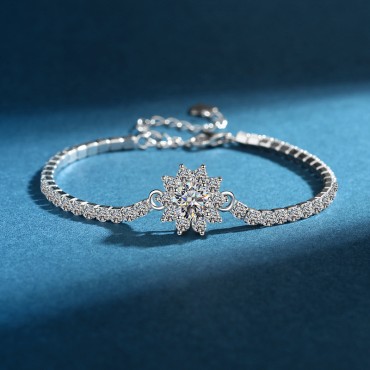 S925 Sterling Silver Moissanite Sunflower Bracelet | One Carat Diamond Bracelet for Women