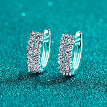 S925 Sterling Silver Moissanite Double Row Diamond Earrings - Radiant Luxury for Every Occasion