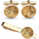 ZUNON World Map Cufflinks with Tie Clip - Vintage Personalized Gifts for Men