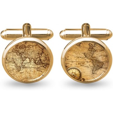 ZUNON World Map Cufflinks with Tie Clip - Vintage Personalized Gifts for Men