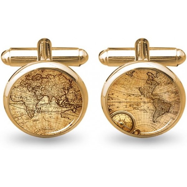 ZUNON World Map Cufflinks with Tie Clip - Vintage Personalized Gifts for Men