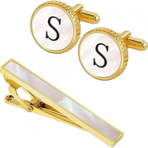 Mother of Pearl Cufflinks & Tie Clip Set