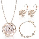 Crystalline Azuria Women 18K Gold-Plated White Crystal Roses Flower Jewelry Set