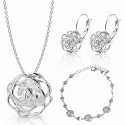 Crystalline Azuria Women 18K Gold-Plated White Crystal Roses Flower Jewelry Set