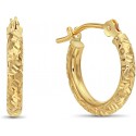 14k Gold Hand Engraved Diamond-Cut Round Hoop Earrings 