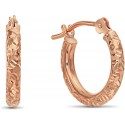 14k Gold Hand Engraved Diamond-Cut Round Hoop Earrings 