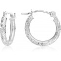 14k Gold Hand Engraved Diamond-Cut Round Hoop Earrings 