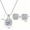 Copper-Inlaid Zircon Princess Square Bag Necklace Set Three-Piece Jewelry for Women