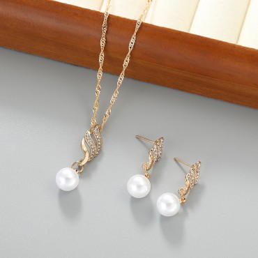 Elegant European & American Bridal Jewelry Set Pearl Diamond