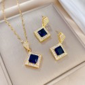 Square Micro-Inlaid Necklace & Earrings Set for Women 