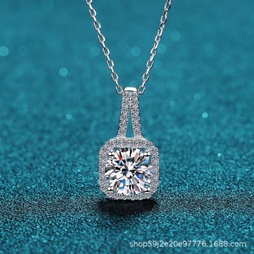 925 Sterling Silver Plated PT950 Gold Necklace with Four-Claw Moissanite Pendant | 5mm Zircons