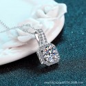 925 Sterling Silver Plated PT950 Gold Necklace with Four-Claw Moissanite Pendant | 5mm Zircons