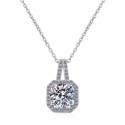 925 Sterling Silver Plated PT950 Gold Necklace with Four-Claw Moissanite Pendant | 5mm Zircons