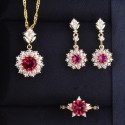 Pomegranate Red Gemstone Jewelry Set | Exquisite Pendant, Ring, and Earrings